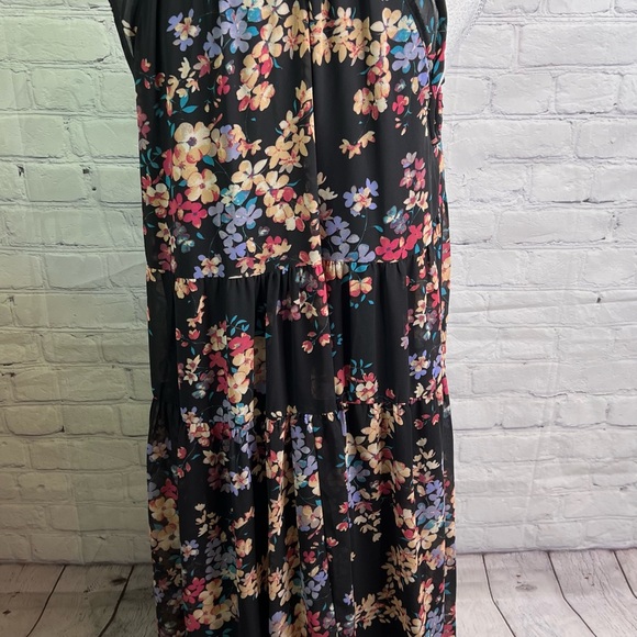 ENTRO Black Floral Lined Maxi Dress Large NWT - Picture 6 of 9